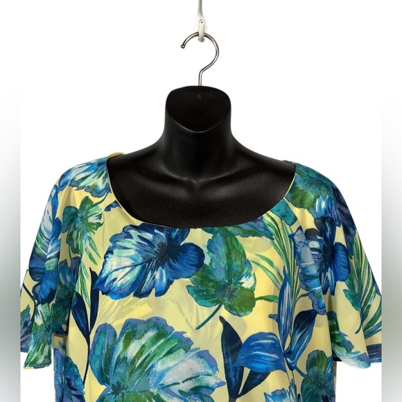 Mode Vin Rouge, Tropical Tunic With Asymmetrical Hem, Medium, Blue, Yellow - Picture 3 of 9